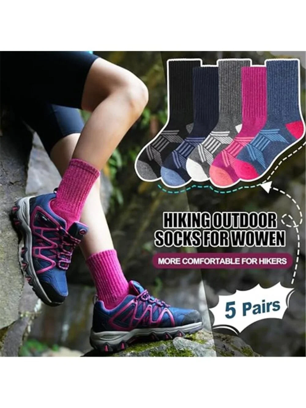 5 Pairs Women's Merino Wool Socks Thermal Warm Winter Boot Crew
